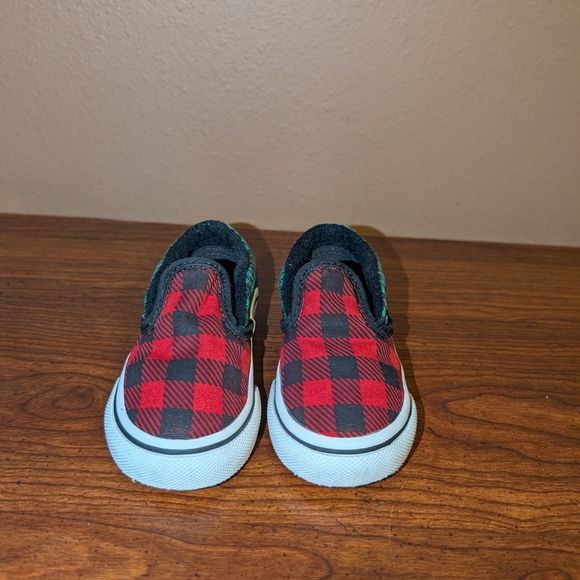 Vans Kids Plaid Slip-On Shoes - Red and Green - Picture 4 of 5